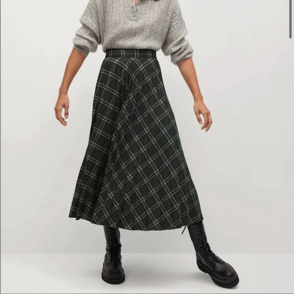 NWT Mango pleated tartan/plaid maxi skirt - Picture 1 of 7